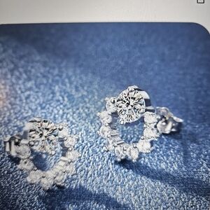 NWT 925 Sterling Silver Diamond Bow Womens Earrings.